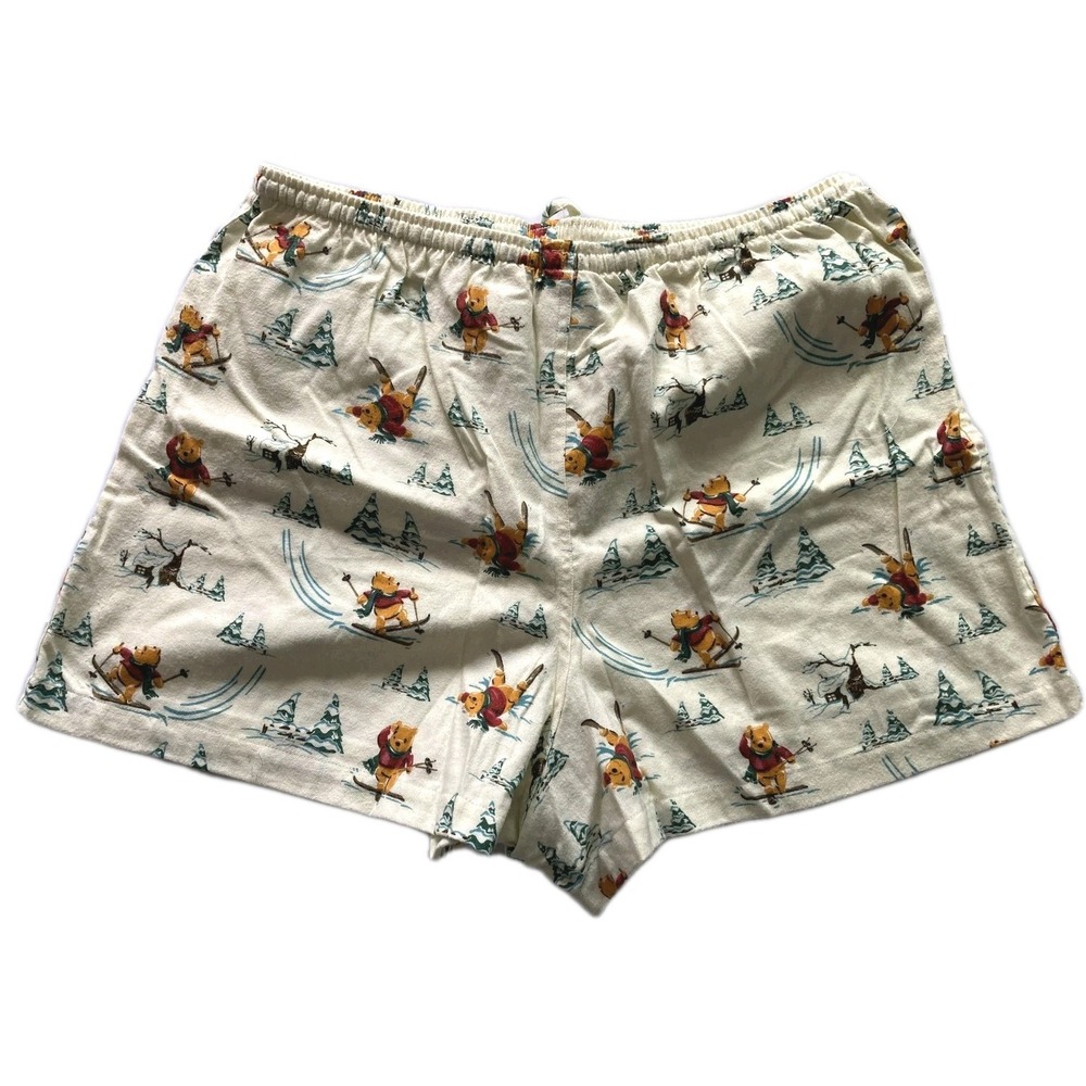 The Disney Store Pajama Sleep Shorts Women XL Cream Flannel Winnie The Pooh Ski